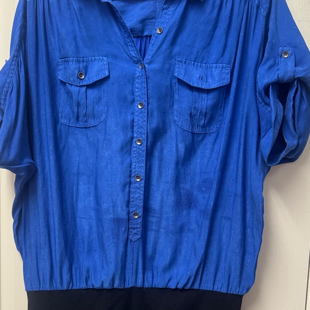 Express Royal Blue and Black Shirt Dress - Picture 3 of 12